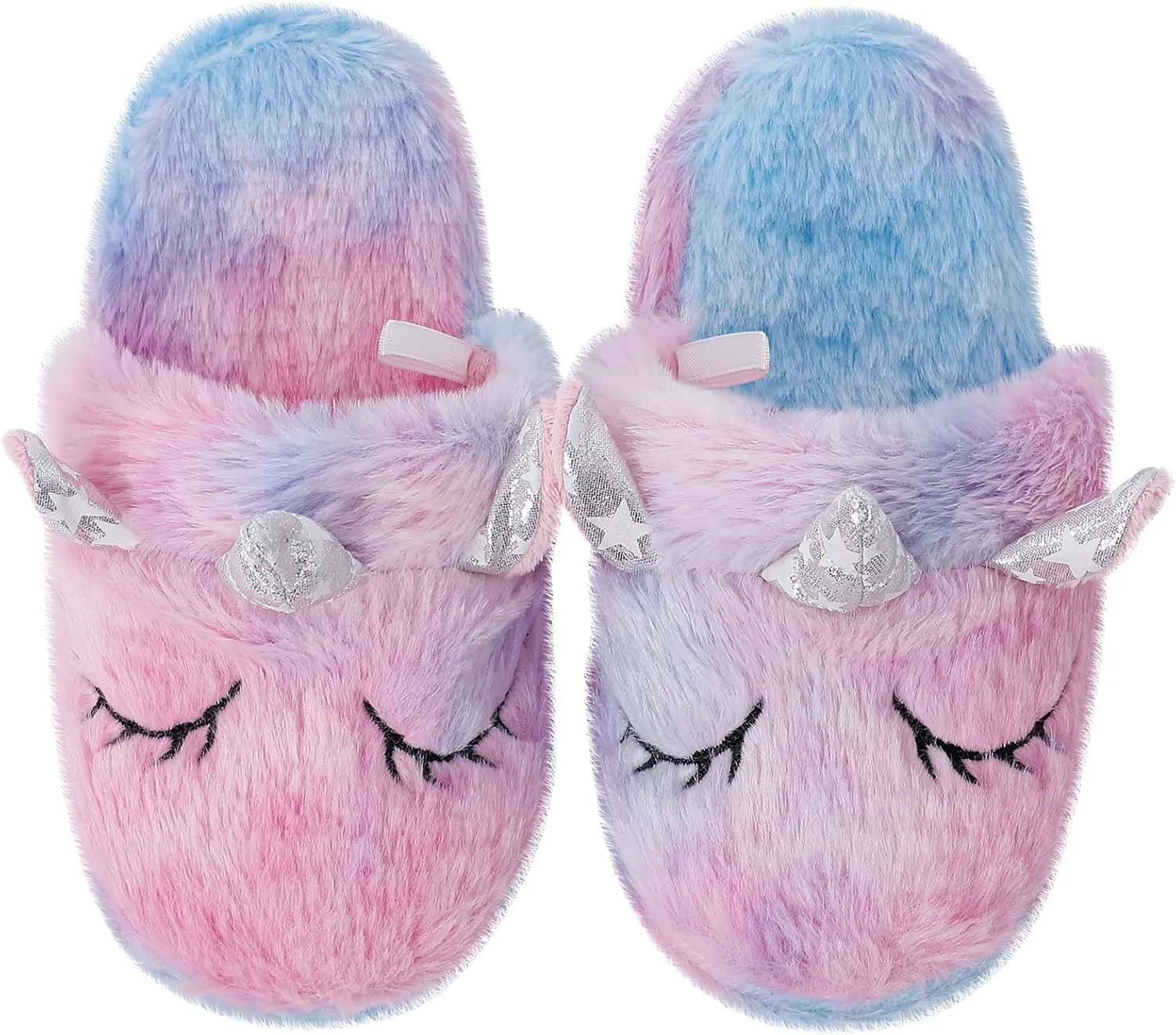 KAKU NANU Kids Slippers Fluffy Warm Rainbow Shoes Memory Foam Home Slides for Girls Boys
