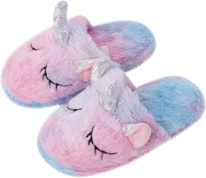 KAKU NANU Kids Slippers Fluffy Warm Rainbow Shoes Memory Foam Home Slides for Girls Boys