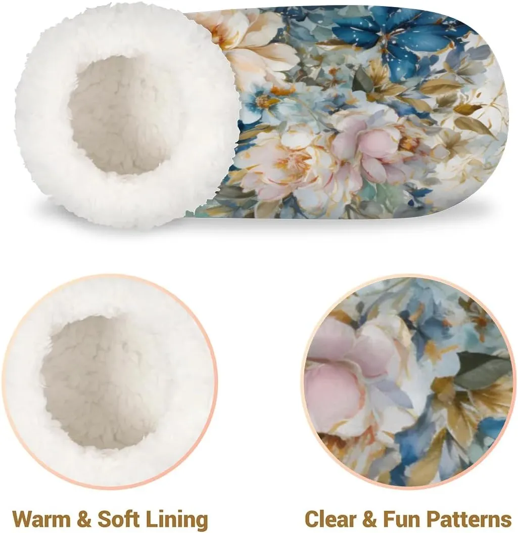 KOBLEN Flowers Oil Paint Slippers for Women House Shoes with Fleece Lining Wide Comfy Full Slippers Lightweight Cozy Loafer with Rubber Sole Unisex Slippers Adults for Indoor Outdoor