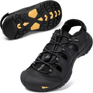 KOIMED Men's Hiking Leather Sandals Closed Toe Water Shoes For Summer Athletic Outdoor Walking Sports Trail River Fishing Wide Adjustable Waterproof Arch Support