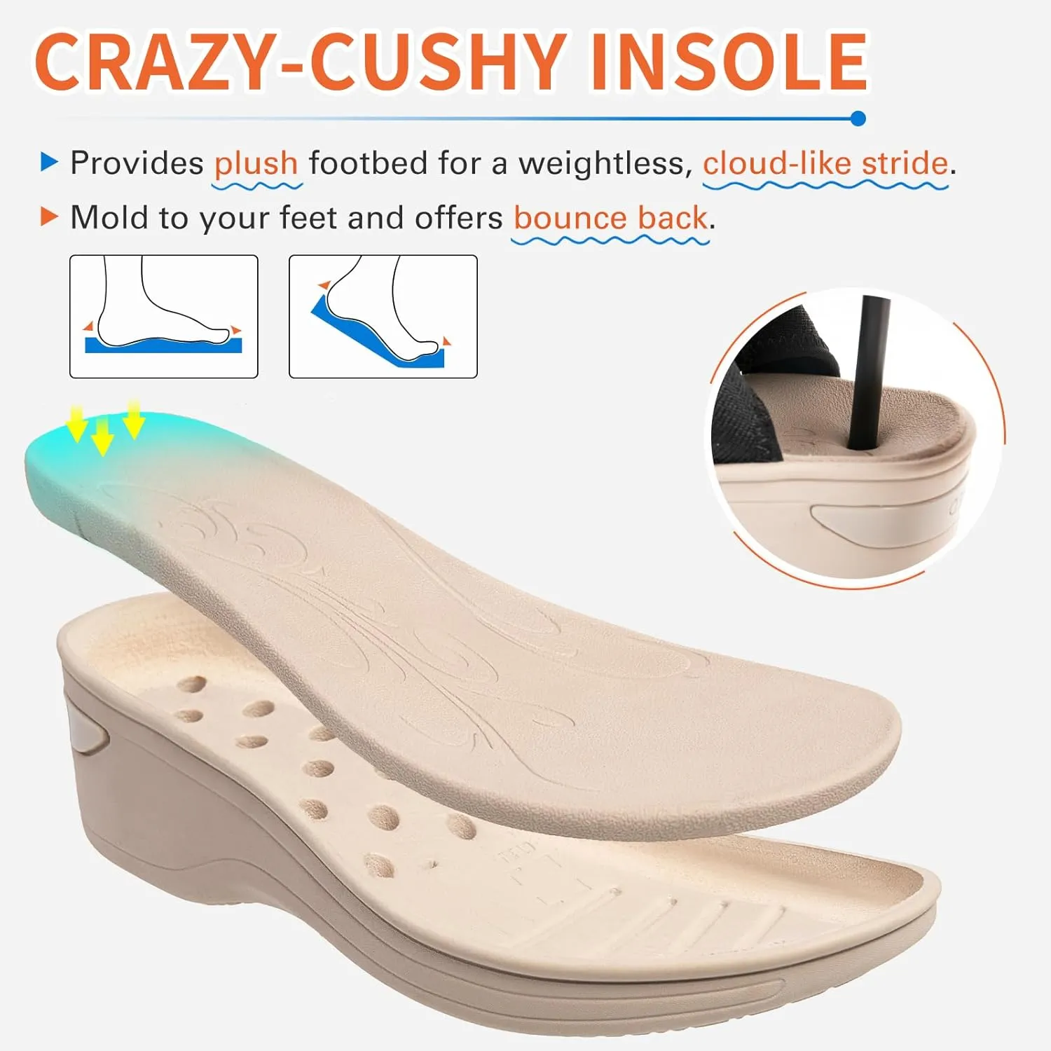 KOIMED Women's Comfortable Platform Walking Sandals With Memory Foam Open Toe Lightweight Breathable Soft Mesh Washable For Summer Travel Casual Beach Outdoor Sport