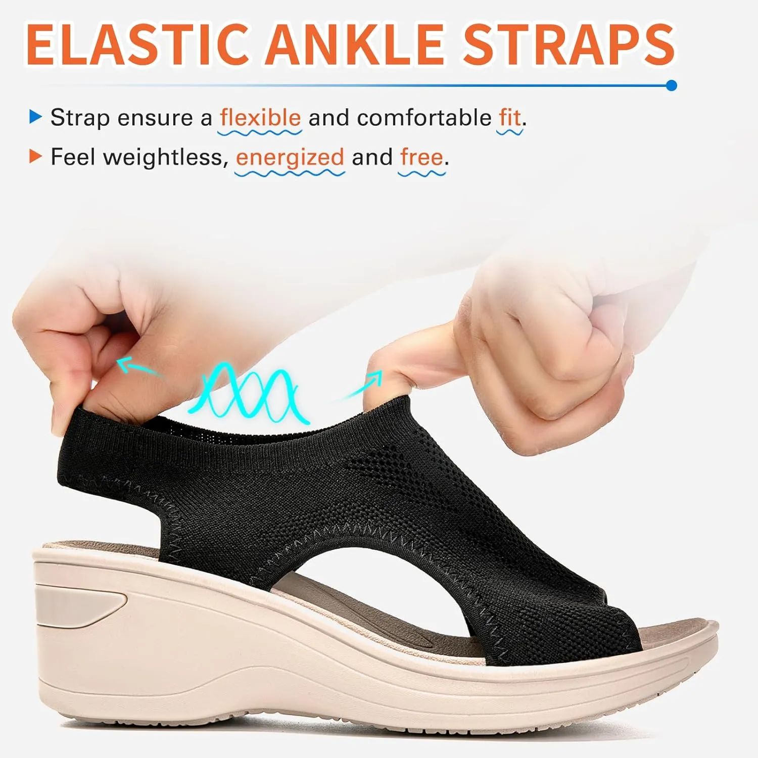 KOIMED Women's Comfortable Platform Walking Sandals With Memory Foam Open Toe Lightweight Breathable Soft Mesh Washable For Summer Travel Casual Beach Outdoor Sport