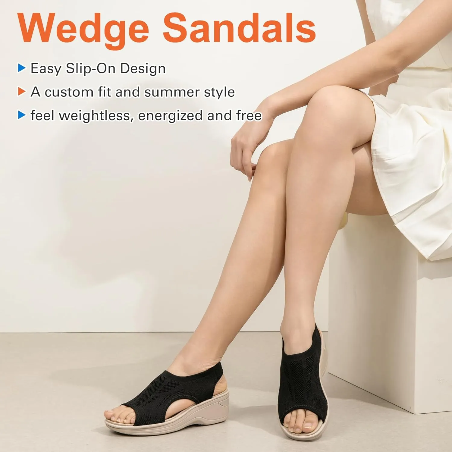 KOIMED Women's Comfortable Platform Walking Sandals With Memory Foam Open Toe Lightweight Breathable Soft Mesh Washable For Summer Travel Casual Beach Outdoor Sport