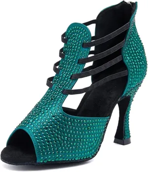 Ladies Onyx Velvet Evening Sandals - Soft Sole Design with Crystal Laces for Midnight Events (8CM/3.15")