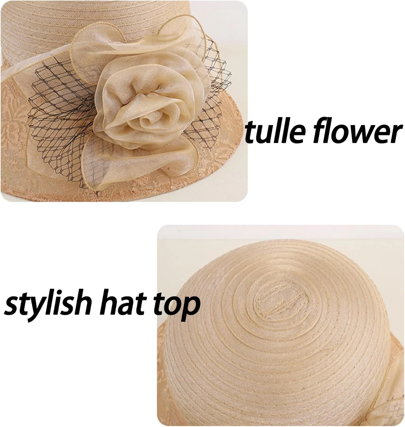 Lady Polka dots Organza Fascinator Sun Hats Women Kentucky Wide Brim Derby Bowler Hat for Tea Party Church Wedding Size:S-M