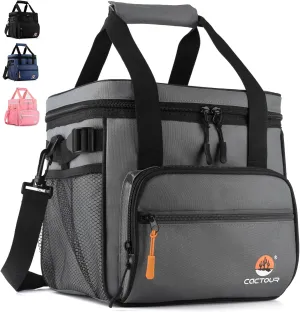 Large Lunch Bag Insulated Lunch Box,Freezable Lunch Cooler Bag for Adult Men Women- 15L Insulated Lunch Bag Leakproof Mens Lunchbox for Work Office Picnic (Gray)