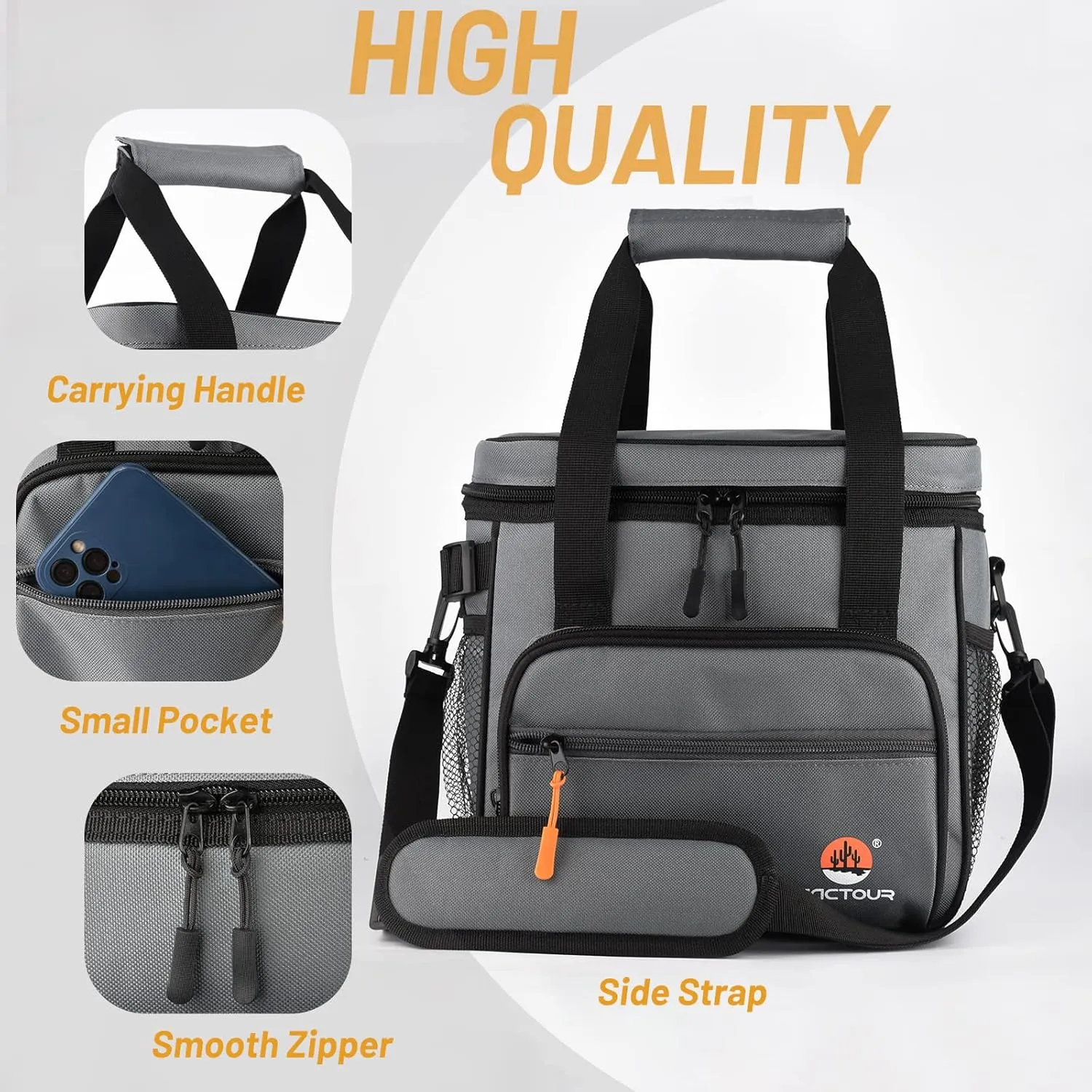 Large Lunch Bag Insulated Lunch Box,Freezable Lunch Cooler Bag for Adult Men Women- 15L Insulated Lunch Bag Leakproof Mens Lunchbox for Work Office Picnic (Gray)