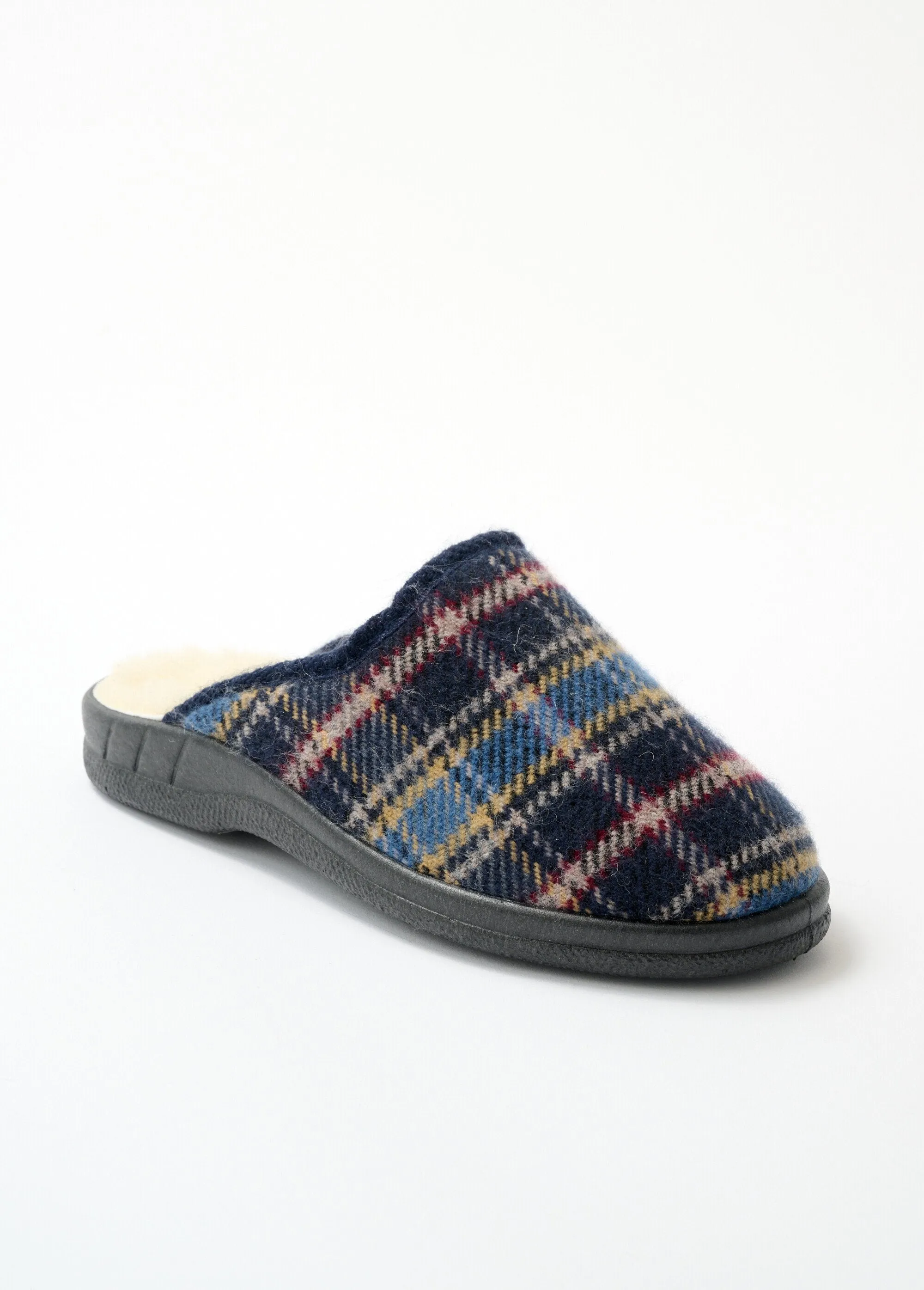 Large width wool-lined mule slipper