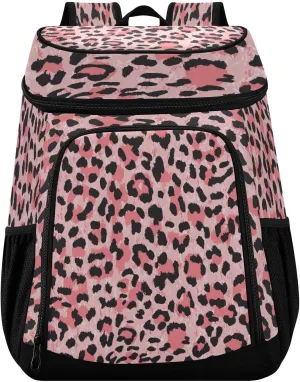 Leopard Pink Cooler Backpack Insulated Waterproof Leak Proof Beach Cooler Bag Lightweight Lunch Picnic Camping Backpack Cooler for Men and Women