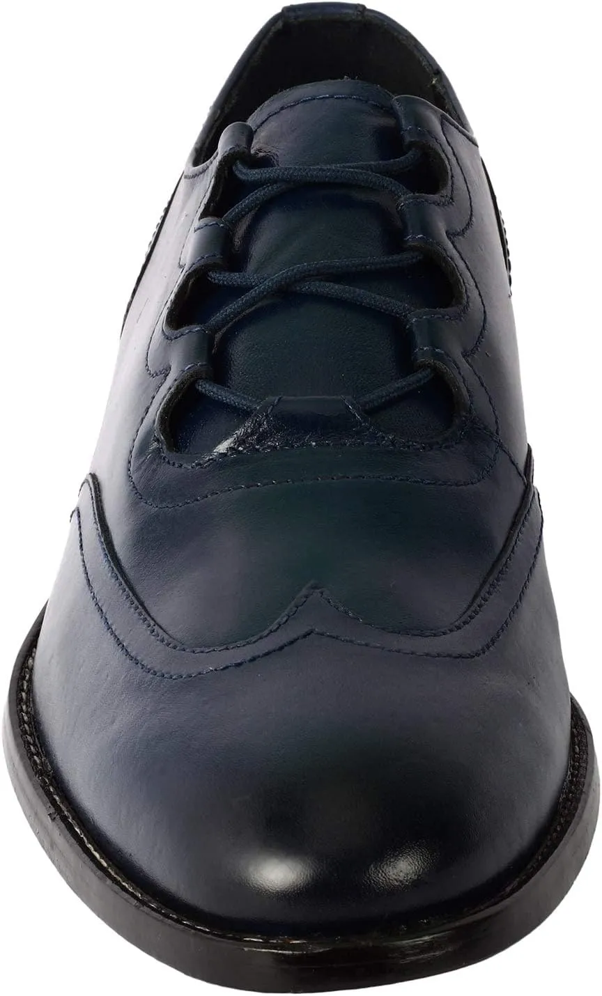 LIBERTYZENO Mens Genuine Leather Adults Wingtip Lace Up Oxford Dress Shoes for Prom Graduation