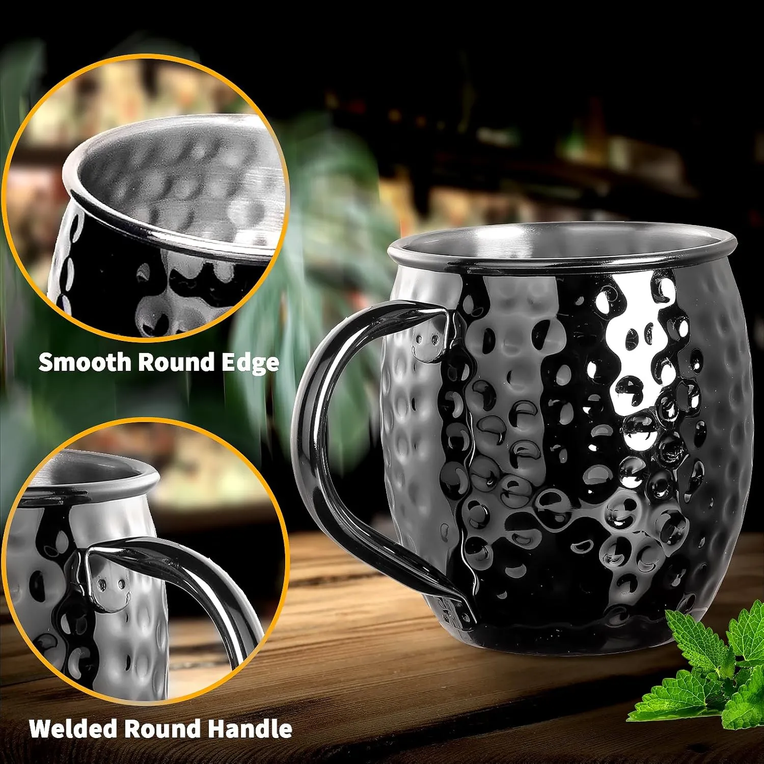 LINALL Moscow Mule Mugs- Set of 12 Black Plated 18oz Stainless Steel Mug Double Jigger Chilled Drink Cocktail Mug (Round 12pcs)