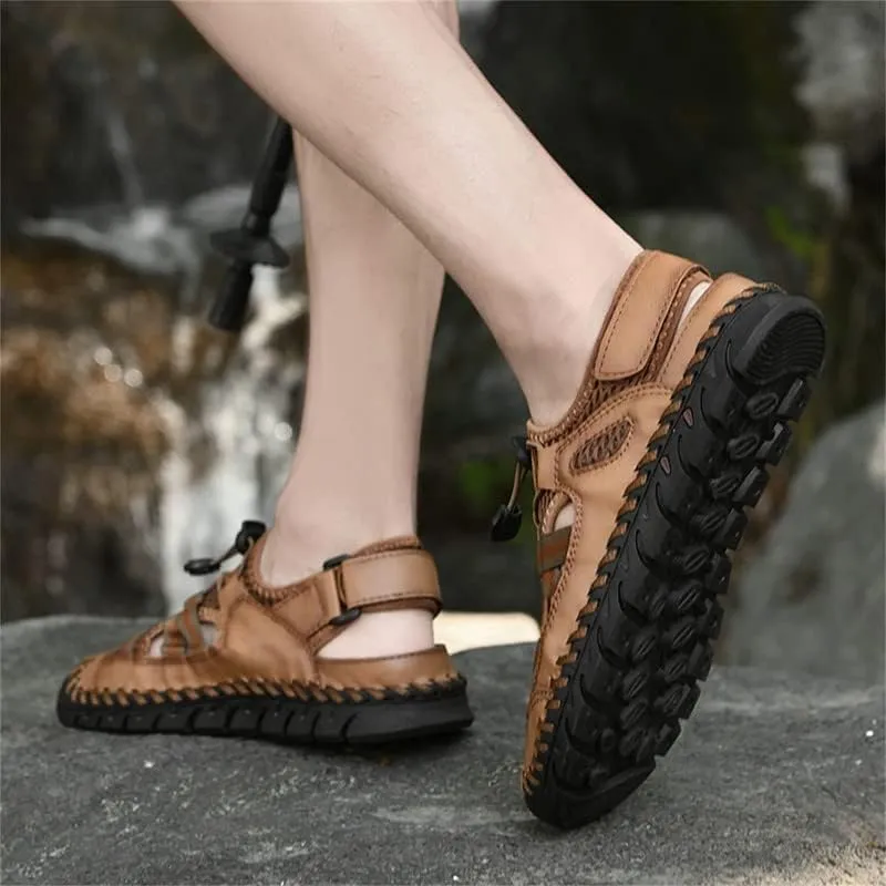 LLTMALL Men's Walking Sandals Closed Toe Breathable Sandals Leather Lace Adjustable Summer Water Sandals Shoes