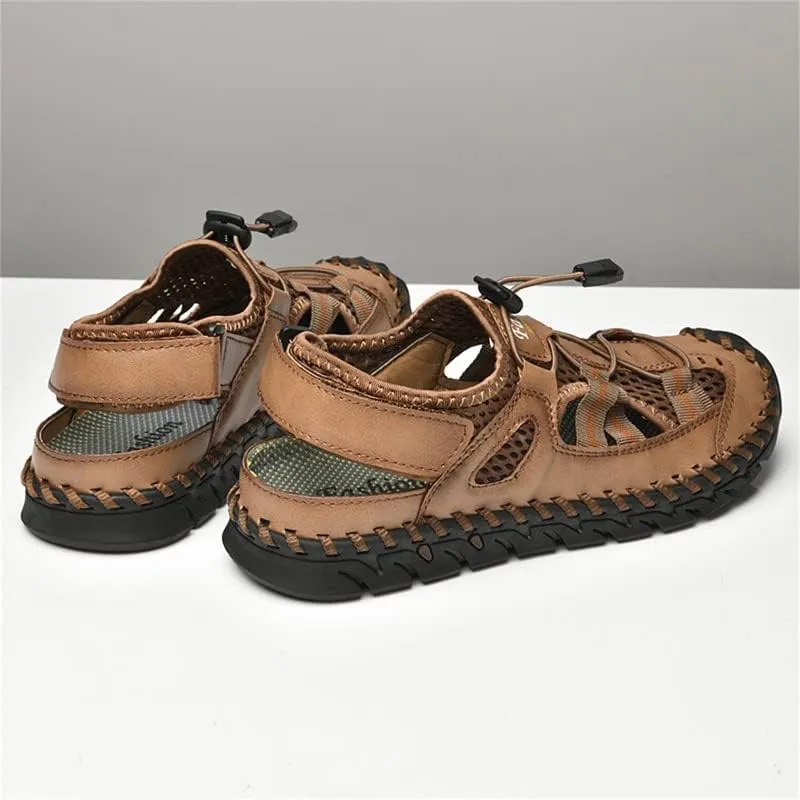 LLTMALL Men's Walking Sandals Closed Toe Breathable Sandals Leather Lace Adjustable Summer Water Sandals Shoes