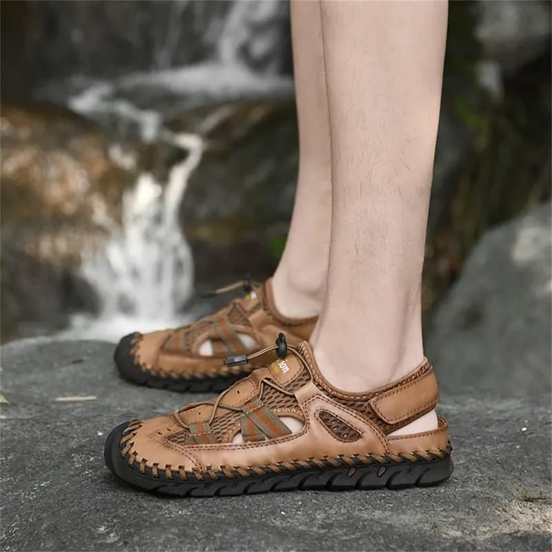 LLTMALL Men's Walking Sandals Closed Toe Breathable Sandals Leather Lace Adjustable Summer Water Sandals Shoes