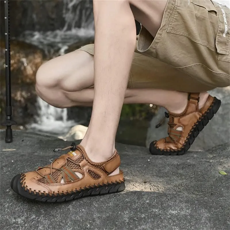 LLTMALL Men's Walking Sandals Closed Toe Breathable Sandals Leather Lace Adjustable Summer Water Sandals Shoes