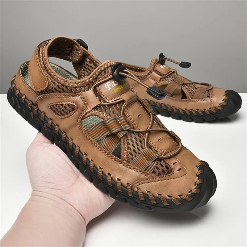 LLTMALL Men's Walking Sandals Closed Toe Breathable Sandals Leather Lace Adjustable Summer Water Sandals Shoes