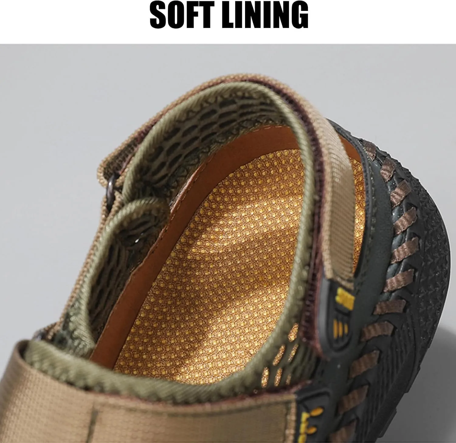 Lossarye Men's Leather Mesh Closed Toe Sandals with Adjustable Hook and Loop Outdoor Waterproof Non-slip Walking Sports Sandals Comfortable Casual Fisherman Beach Sandals