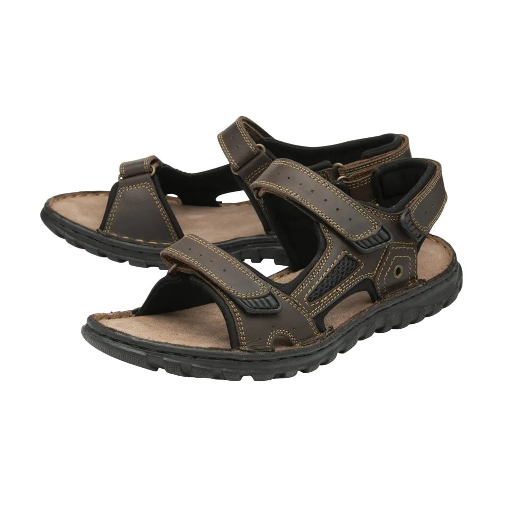 Lotus Noah Men's Leather 3 Strap Adjustable Sandal Brown