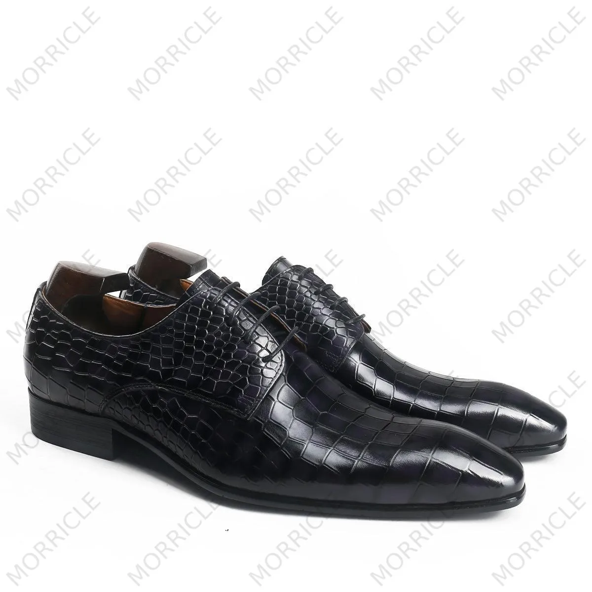 Luxurious Lace Up Crocodile Derby Shoes