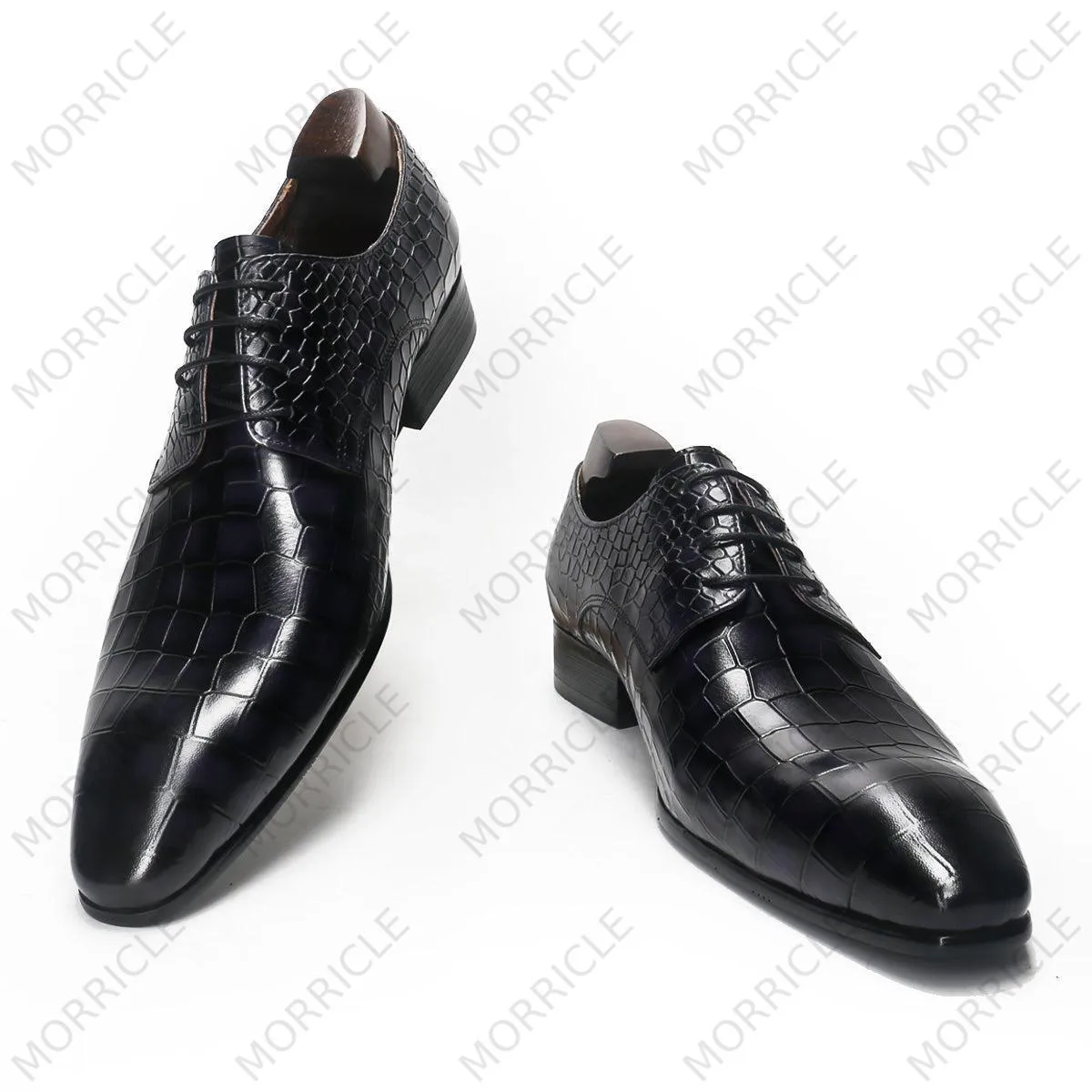 Luxurious Lace Up Crocodile Derby Shoes