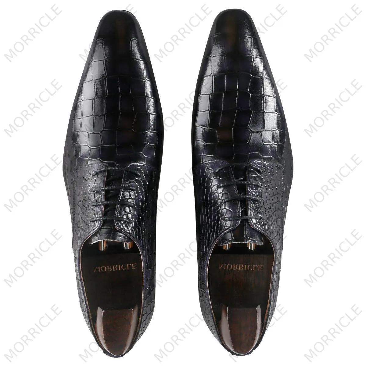 Luxurious Lace Up Crocodile Derby Shoes