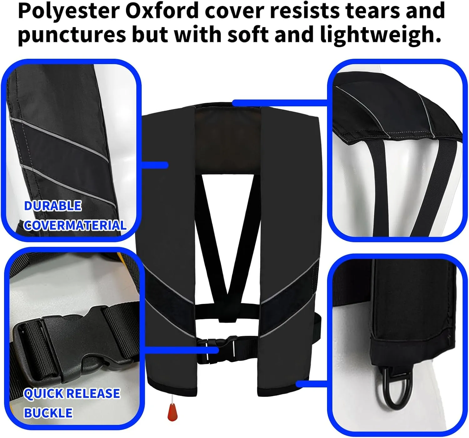 Manual Inflatable Life Jacket|Life Vest for Adults|PFD Low Profile|Supports up to 330 lbs