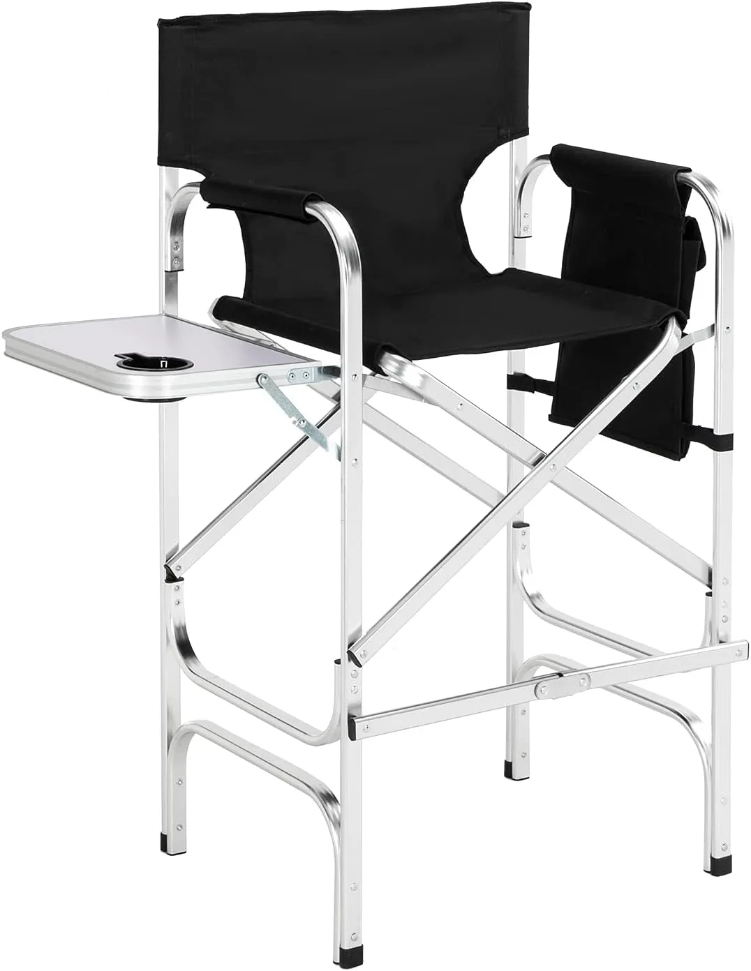 mefeir 31" Tall Folding Director Camping Chair with Side Table,Portable Makeup Artist Bar Height, Aluminum Frame 300 lbs Capacity, 19.2" D x 23.6" W x 45.6" H