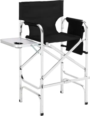 mefeir 31" Tall Folding Director Camping Chair with Side Table,Portable Makeup Artist Bar Height, Aluminum Frame 300 lbs Capacity, 19.2" D x 23.6" W x 45.6" H