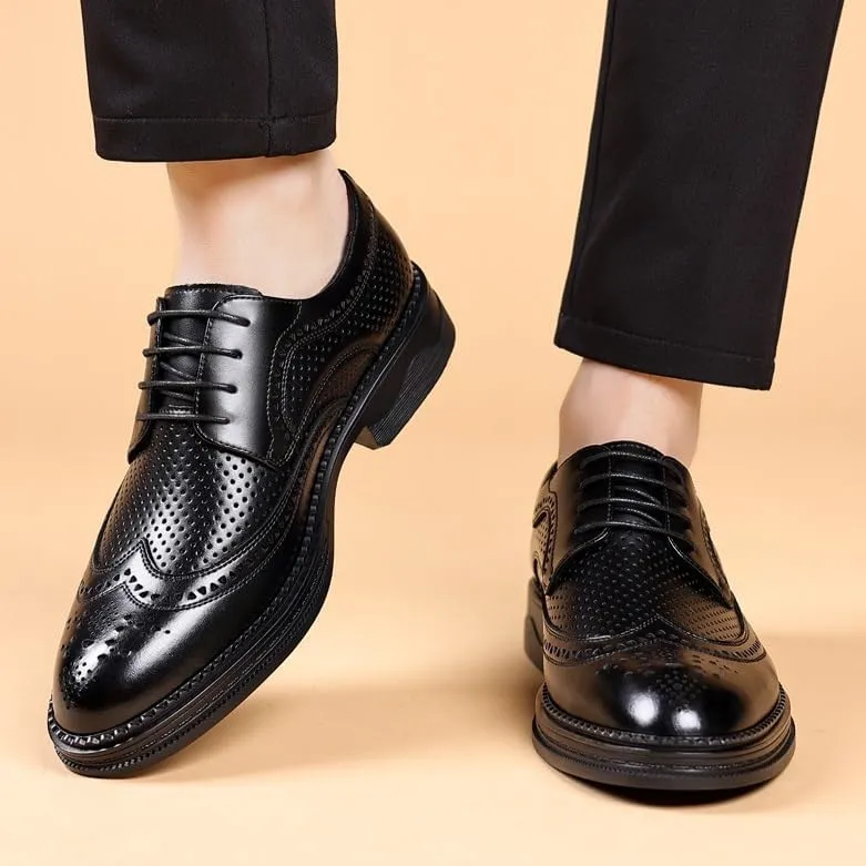 Men's Breathable Lace-up Dress Shoes Fashion Classic Leather Wingtip Brogue Oxfords Shoes Non-Slip Softsole Walking Derby Shoes(8.5)