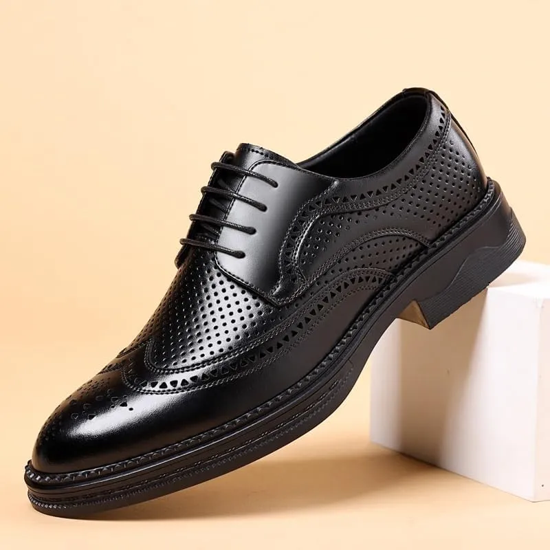 Men's Breathable Lace-up Dress Shoes Fashion Classic Leather Wingtip Brogue Oxfords Shoes Non-Slip Softsole Walking Derby Shoes(8.5)
