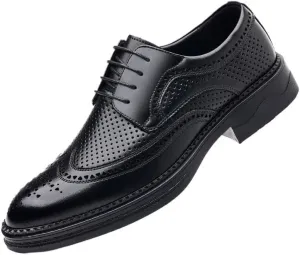 Men's Breathable Lace-up Dress Shoes Fashion Classic Leather Wingtip Brogue Oxfords Shoes Non-Slip Softsole Walking Derby Shoes(8.5)