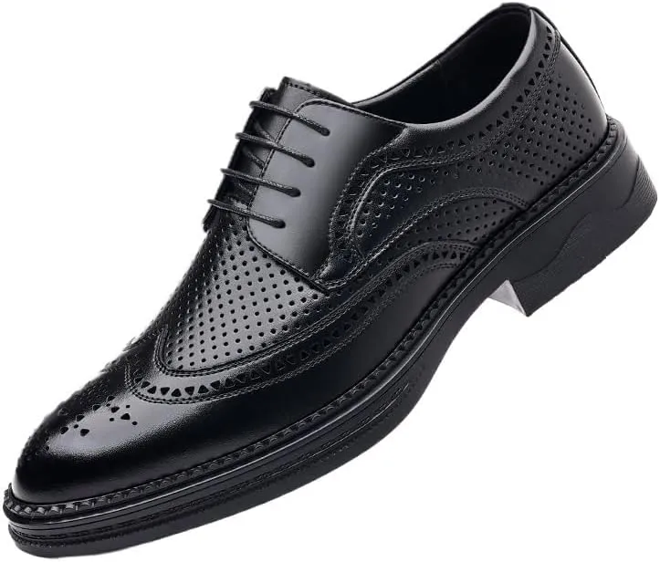 Men's Breathable Lace-up Dress Shoes Fashion Classic Leather Wingtip Brogue Oxfords Shoes Non-Slip Softsole Walking Derby Shoes(8.5)