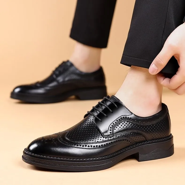 Men's Breathable Lace-up Dress Shoes Fashion Classic Leather Wingtip Brogue Oxfords Shoes Non-Slip Softsole Walking Derby Shoes(8.5)