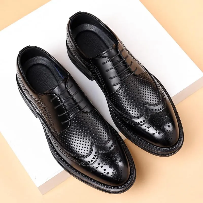 Men's Breathable Lace-up Dress Shoes Fashion Classic Leather Wingtip Brogue Oxfords Shoes Non-Slip Softsole Walking Derby Shoes(8.5)