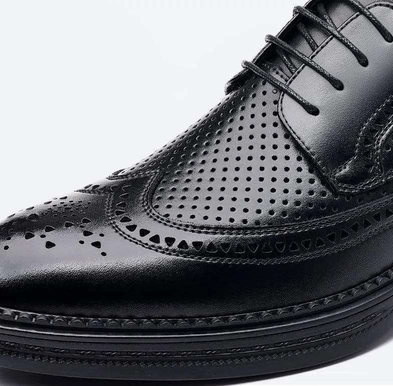Men's Breathable Lace-up Dress Shoes Fashion Classic Leather Wingtip Brogue Oxfords Shoes Non-Slip Softsole Walking Derby Shoes(8.5)