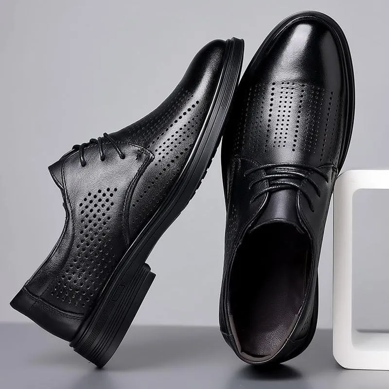 Men's Breathable Leather Oxfords Shoes Casual Wedding Low Derby Shoes Summer Hollowout Dress Shoes for Men(9)