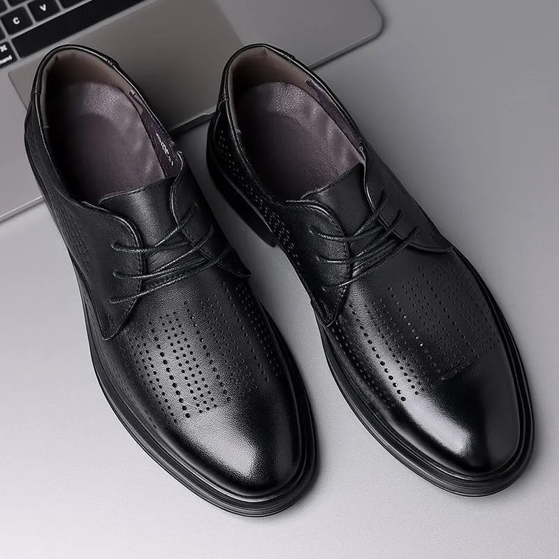 Men's Breathable Leather Oxfords Shoes Casual Wedding Low Derby Shoes Summer Hollowout Dress Shoes for Men(9)
