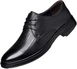 Men's Breathable Leather Oxfords Shoes Casual Wedding Low Derby Shoes Summer Hollowout Dress Shoes for Men(9)