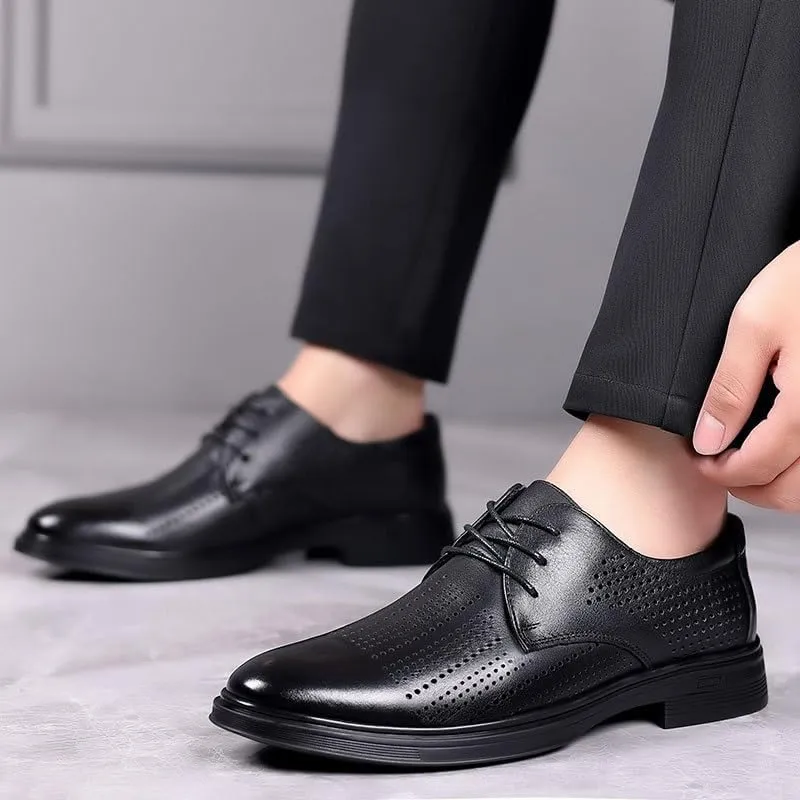 Men's Breathable Leather Oxfords Shoes Casual Wedding Low Derby Shoes Summer Hollowout Dress Shoes for Men(9)