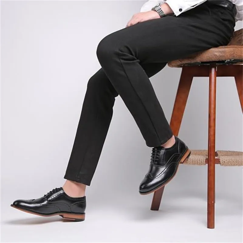 Men's British-Style Lace-on Round Toe Formal Derby Pointed Shoes Office Banquet Breathable Comfortable Oxford Dress Shoes