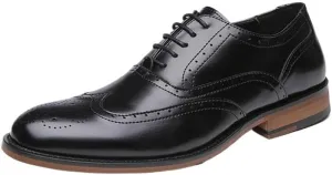Men's British-Style Lace-on Round Toe Formal Derby Pointed Shoes Office Banquet Breathable Comfortable Oxford Dress Shoes