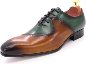 Mens Brown and Green Leather Uniform Shoes Dress Formal Lace Up Derby Shoe Classic Work Oxfords Office Wedding,Brown-42