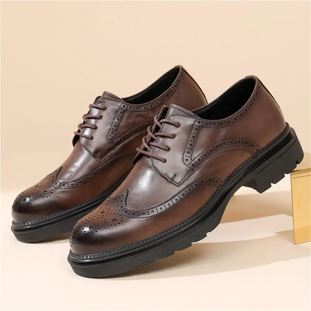 Mens Brown Leather Brogue Dress Shoes British Style Genuine Leather Oxford Business Formal Office Wedding Shoes