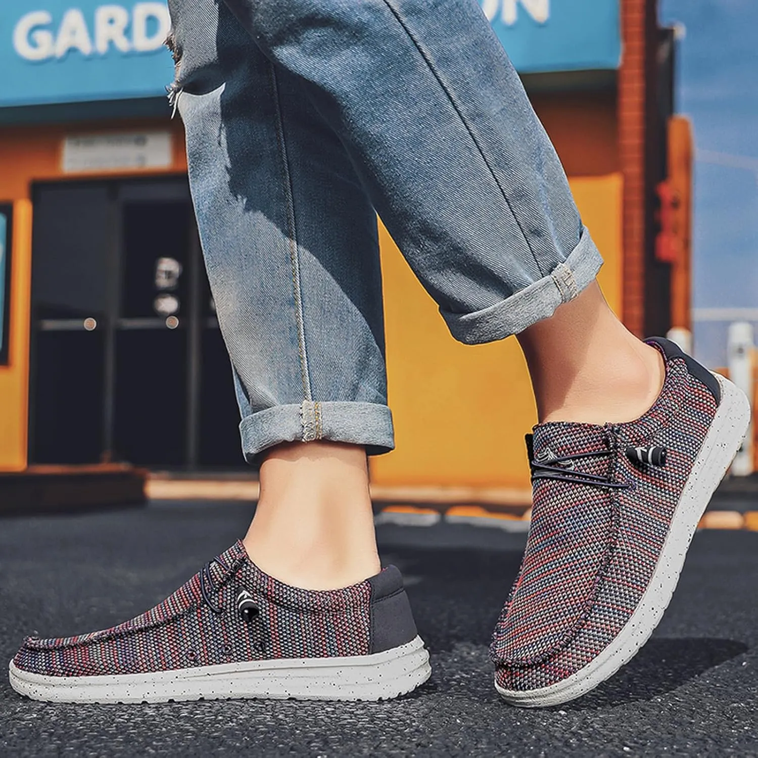 Men's Canvas Loafer Lightweight Softsole Flat Deck Shoes Vintage Casual Loafer Boat Shoes