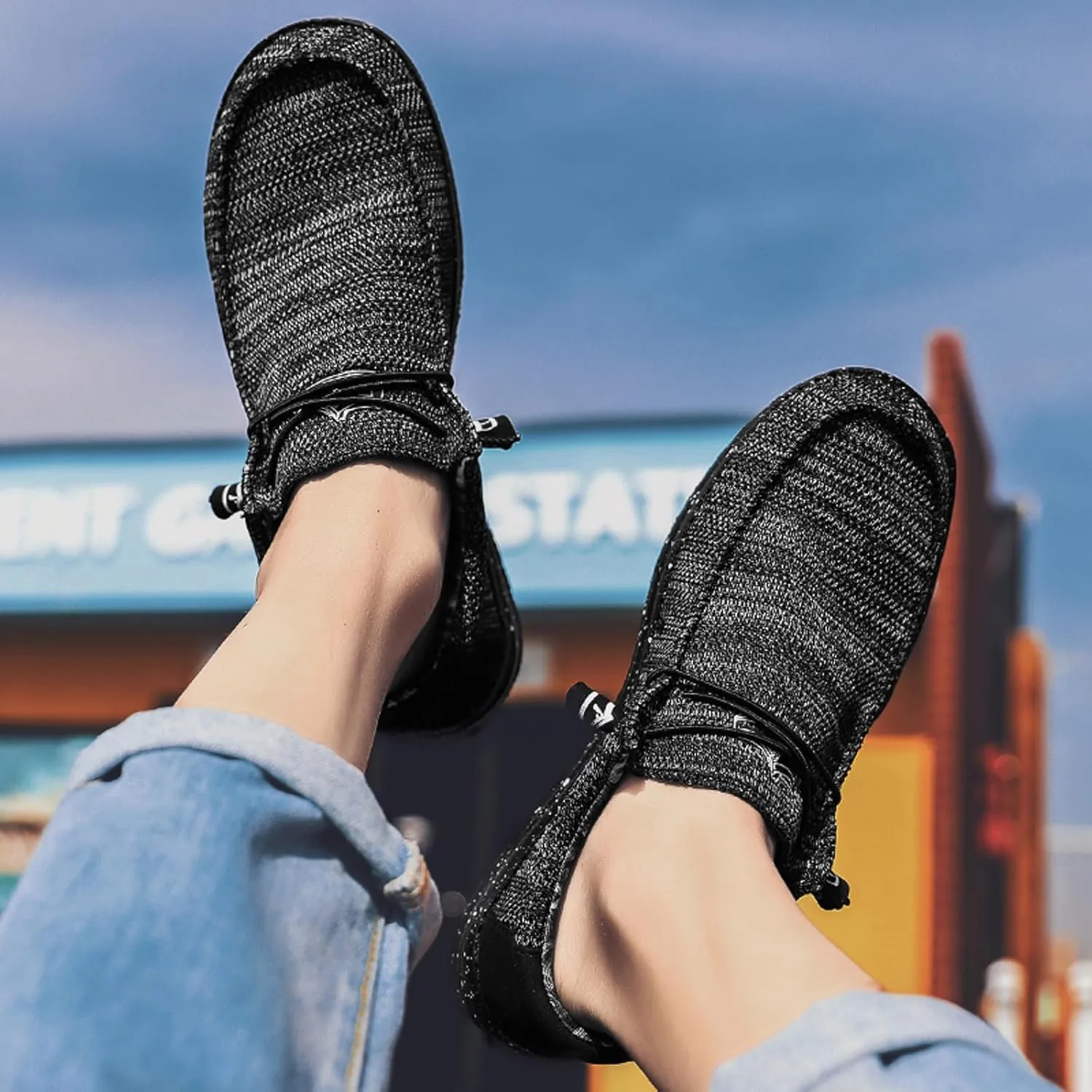 Men's Canvas Loafer Lightweight Softsole Flat Deck Shoes Vintage Casual Loafer Boat Shoes