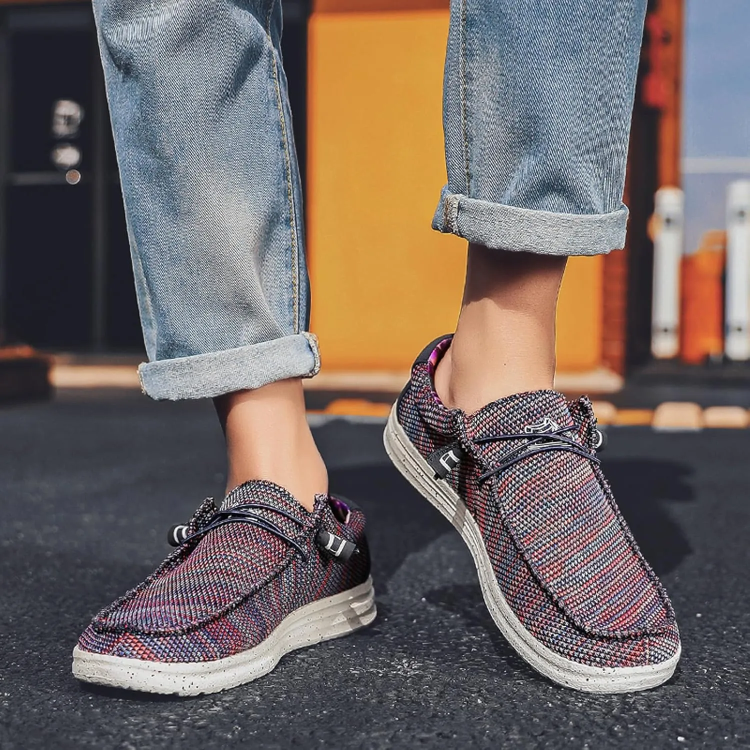 Men's Canvas Loafer Lightweight Softsole Flat Deck Shoes Vintage Casual Loafer Boat Shoes