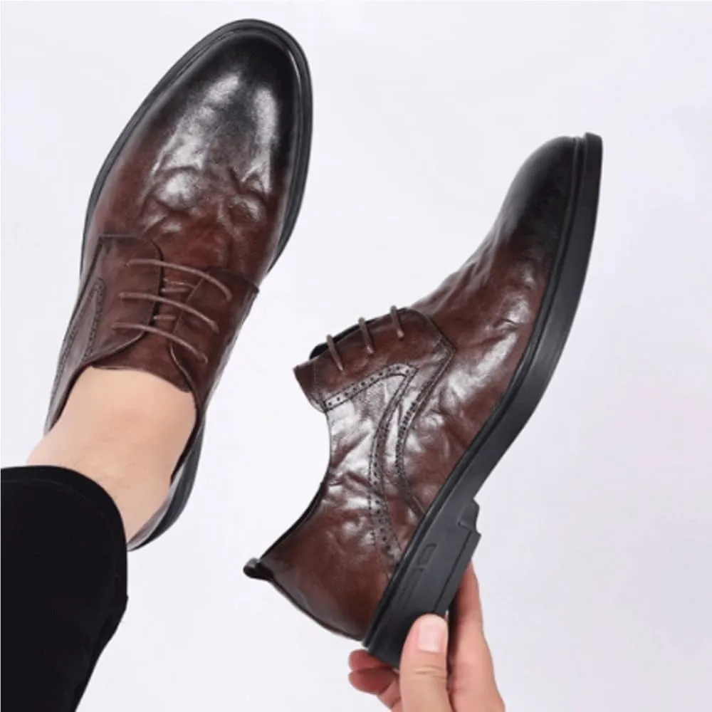 Men's Classic Brogue Wingtip Oxfords - Soft Soled Formal Leather Shoes for Business & Wedding Events