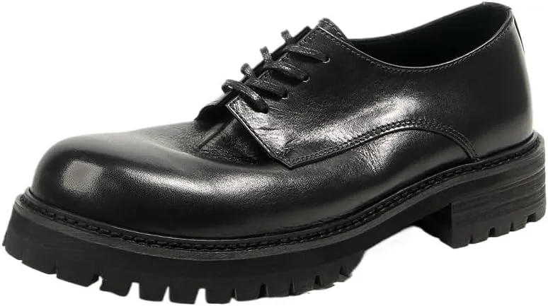 Men's Derby Dress Shoes Breathable and Comfortable Casual Thick-Soled Shoes Lightweight Men's Round Toe Leather Upper Versatile Wear Low Top Shoes(D,10.5)