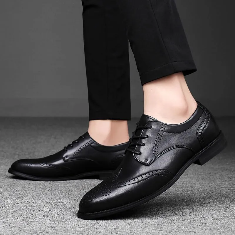 Mens Derby Shoes Footwear Pointed Toe Mens Classic Formal Oxford Lace Up Wedding Pointed Toe Dress Shoes Non Slip Casual Business Work Formal Shoes(Black,10)