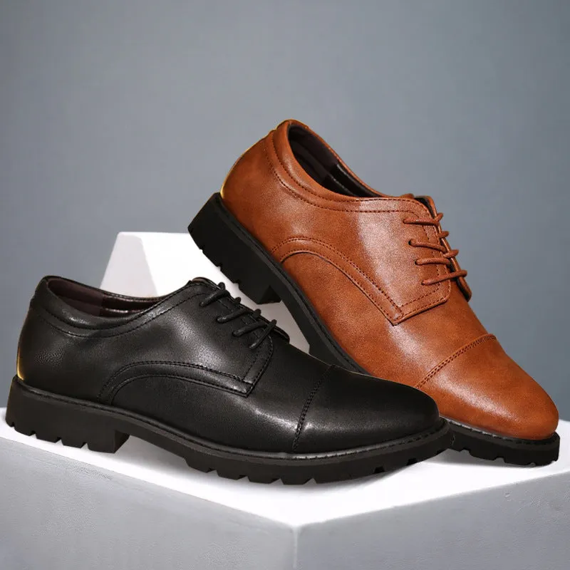 Men’s Derby Shoes – Leather – Cap Toe – Formal Fit – Rubber Sole – Business Style